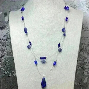 Blue Glass Bead and Wire Necklace